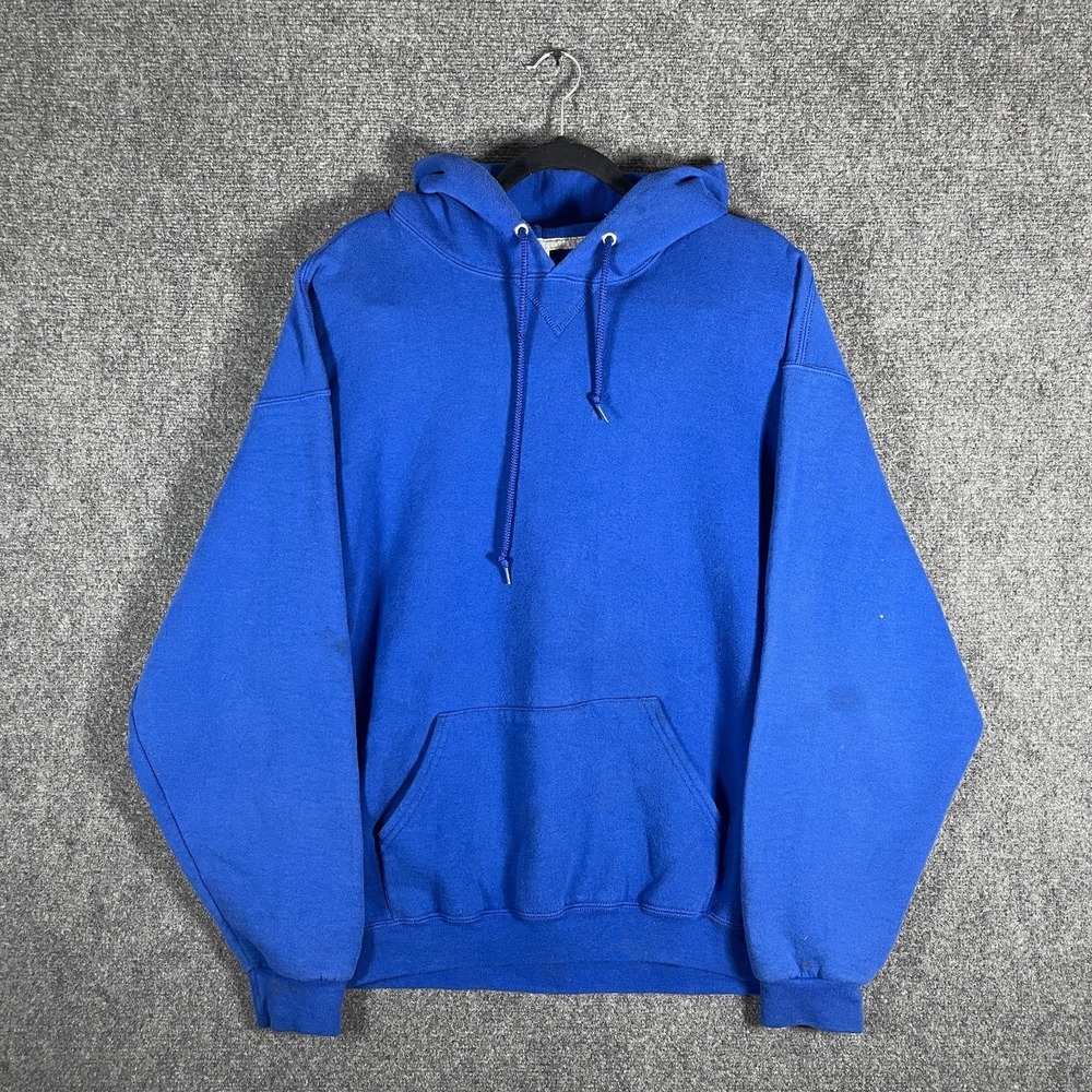 Vintage Y2K Russell Athletic Zip Up Blank Hoodie Royal Blue Mens Size XL #2608